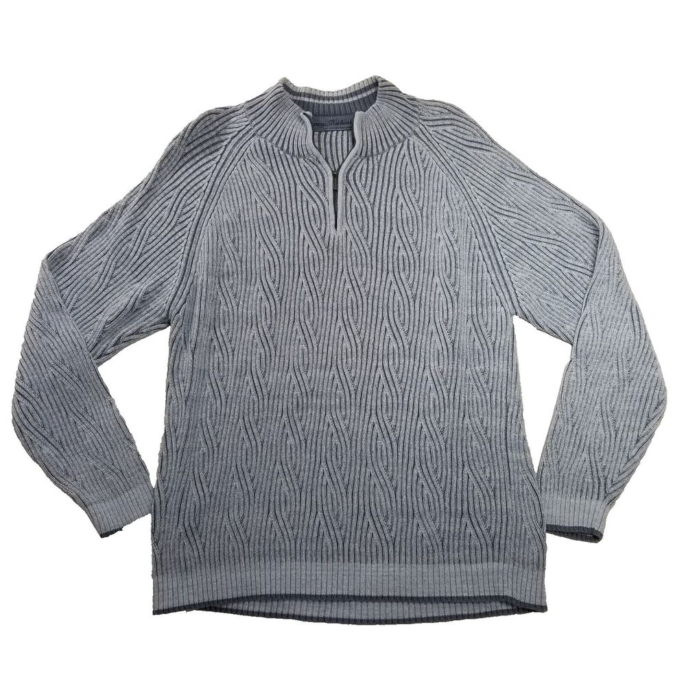 Tommy Bahama sweater Mens  X large cotton cable knit Quarter Zip Pullover